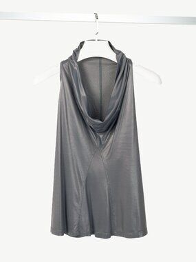 Sarah Pacini Shiny Grey Jersey Cowl Tank